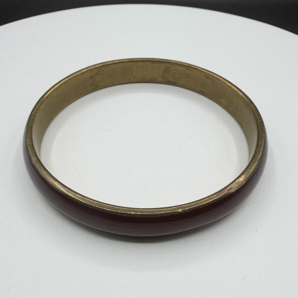 Burgundy Red Enamel Gold Tone Bangle Bracelet Stackable Boho Minimalist Gift